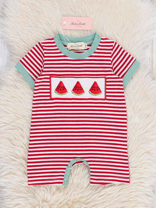 Watermelon Stripes Smocked Cotton Romper