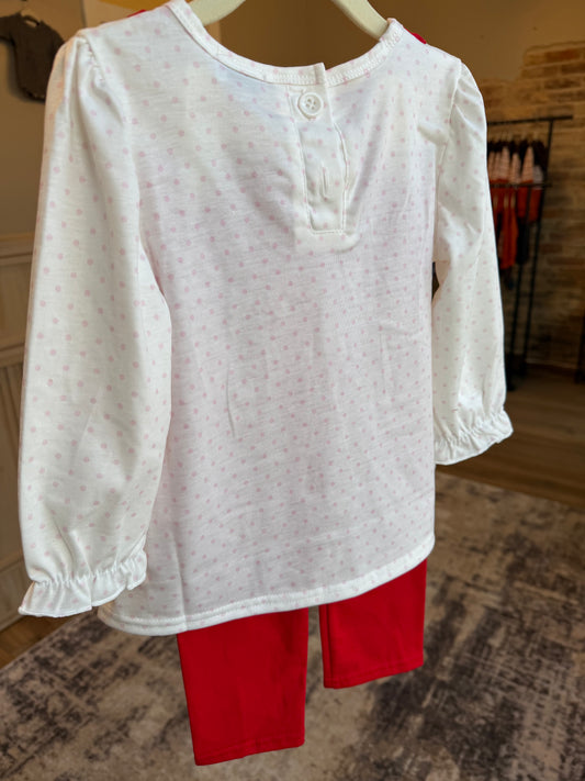 White puppy embroidery ruffle pants set