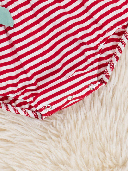 Watermelon Stripes Smocked Cotton Ruffle Bubble Romper