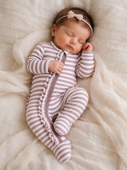 Violet Stripe 2-Way Zip Onesie