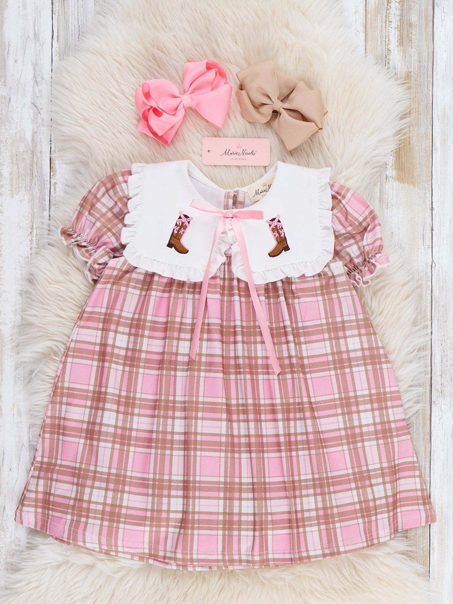 Cowgirl Cutie Boots Embroidered Plaid Dress
