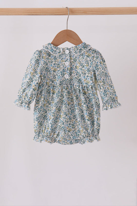 Smocked Sage Floral Bow Bubble