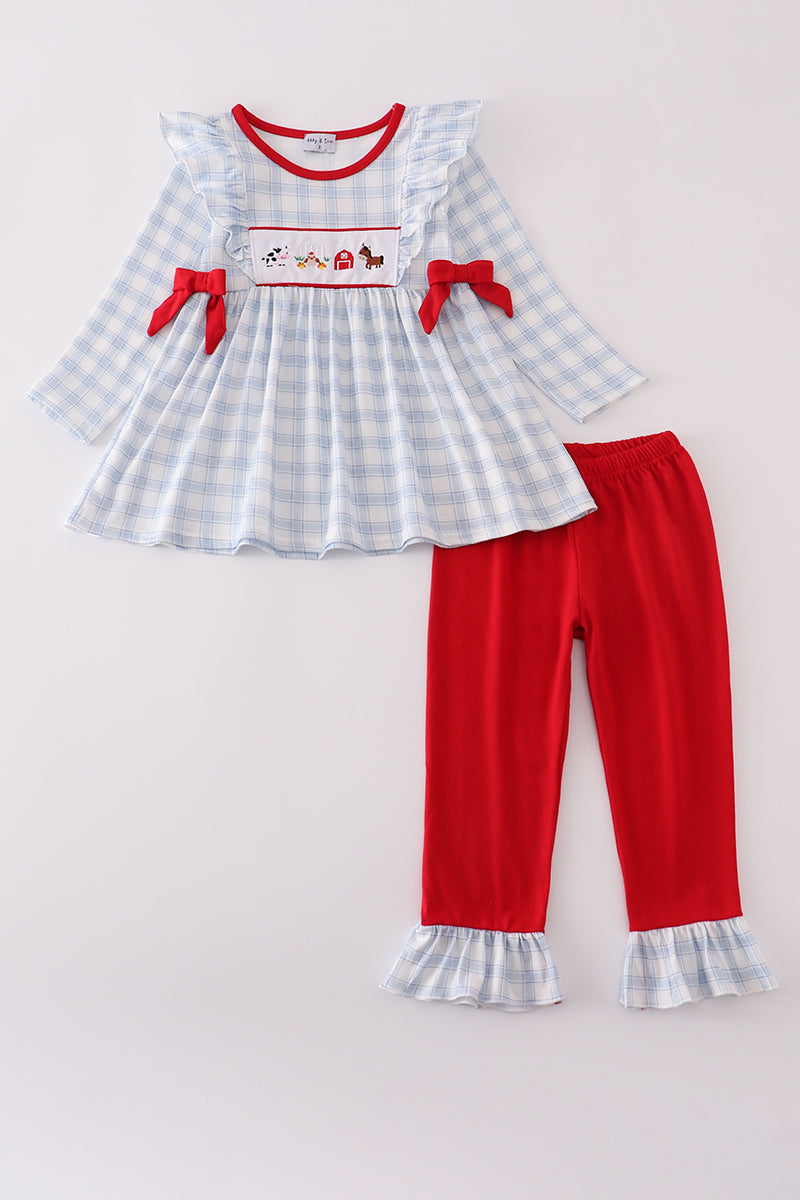 Blue Farm Plaid Ruffle Set