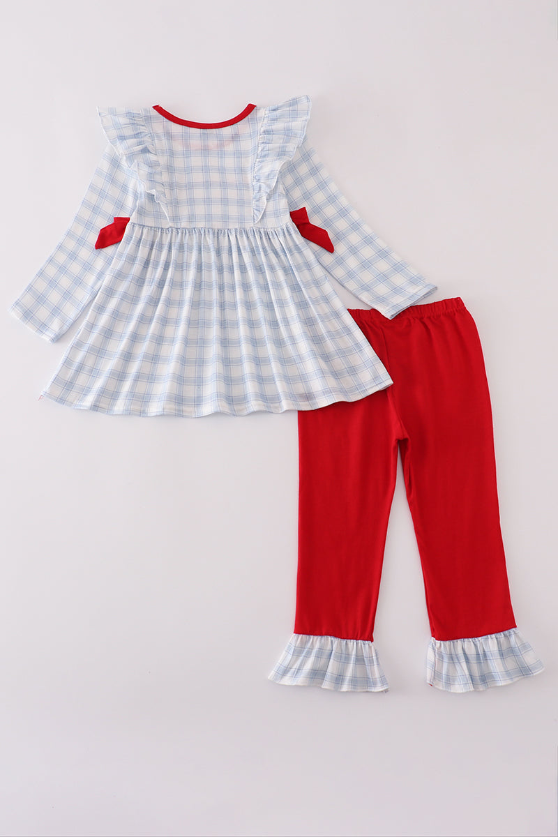 Blue Farm Plaid Ruffle Set