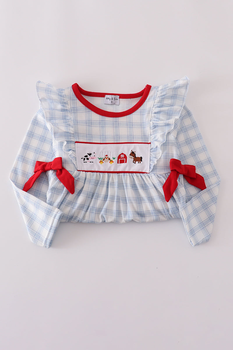 Blue Farm Plaid Ruffle Set