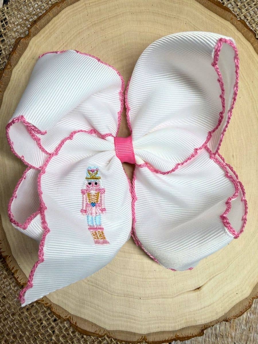 Pink Nutcracker Embroidered Moonstitch Hair Bow | Clip or Headband