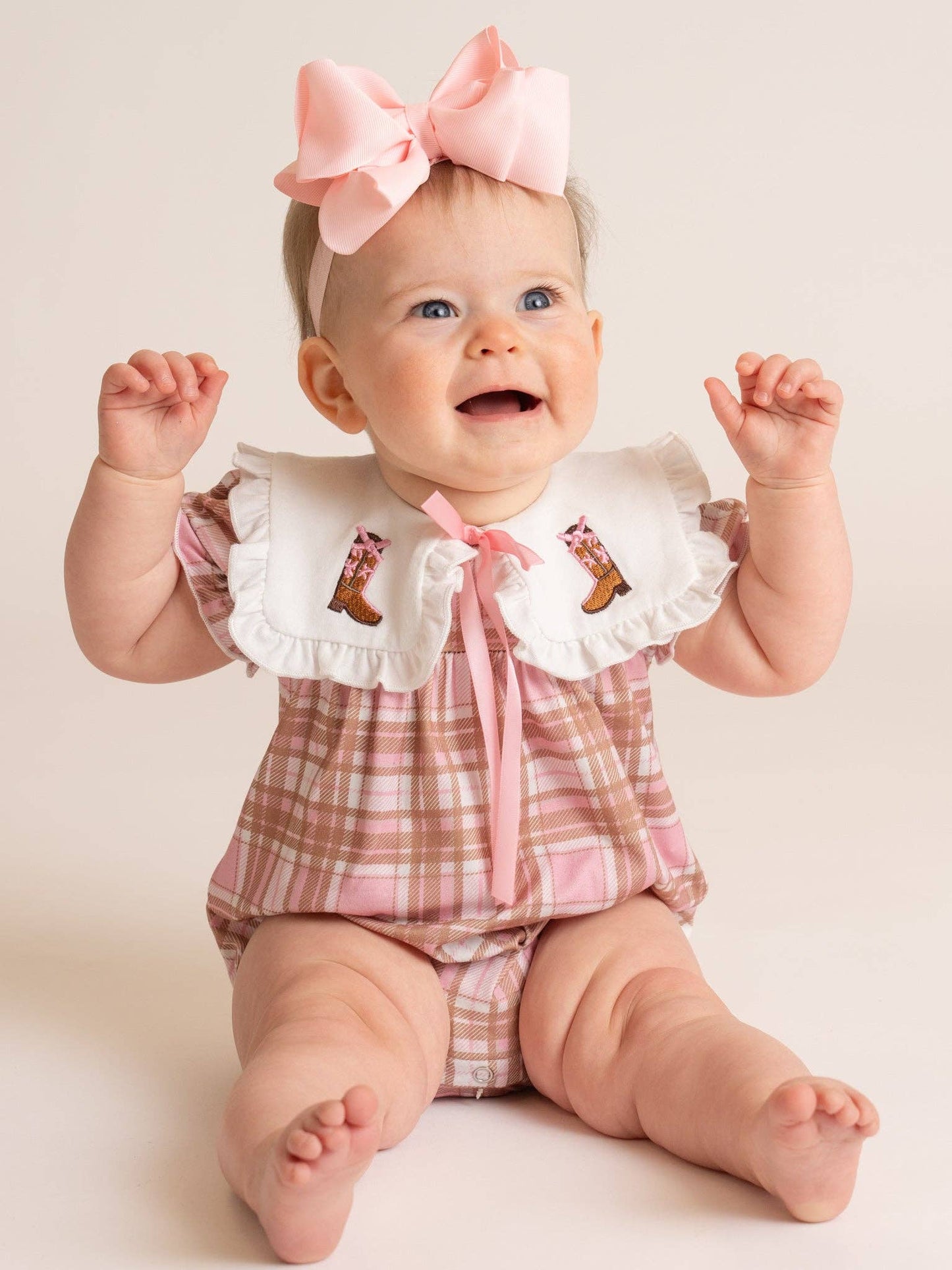 Cowgirl Cutie Boots Embroidered Plaid Romper