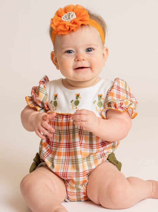 Mallard Duck Embroidered Ruffle Romper