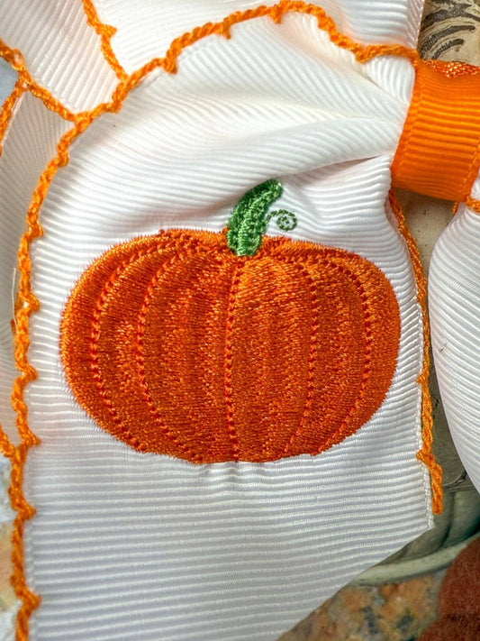 Pumpkin Embroidered Moonstitch Hair Bow | Clip