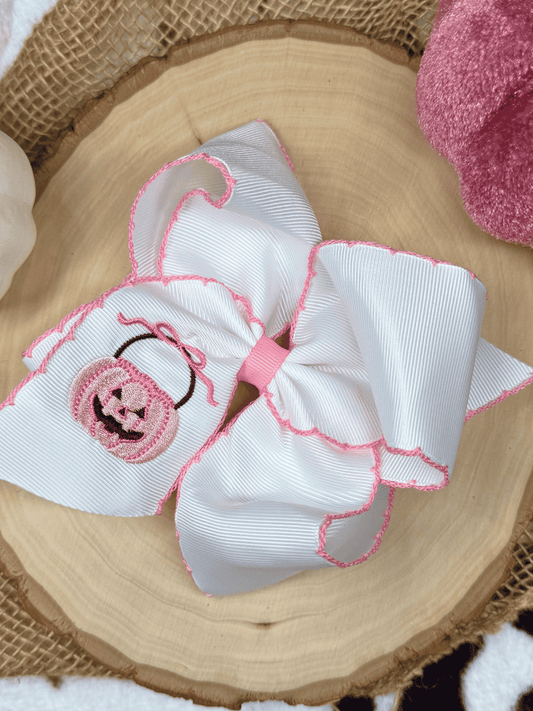 Pink Jack-O-Lantern Hair Bow | Halloween Bow | Headband