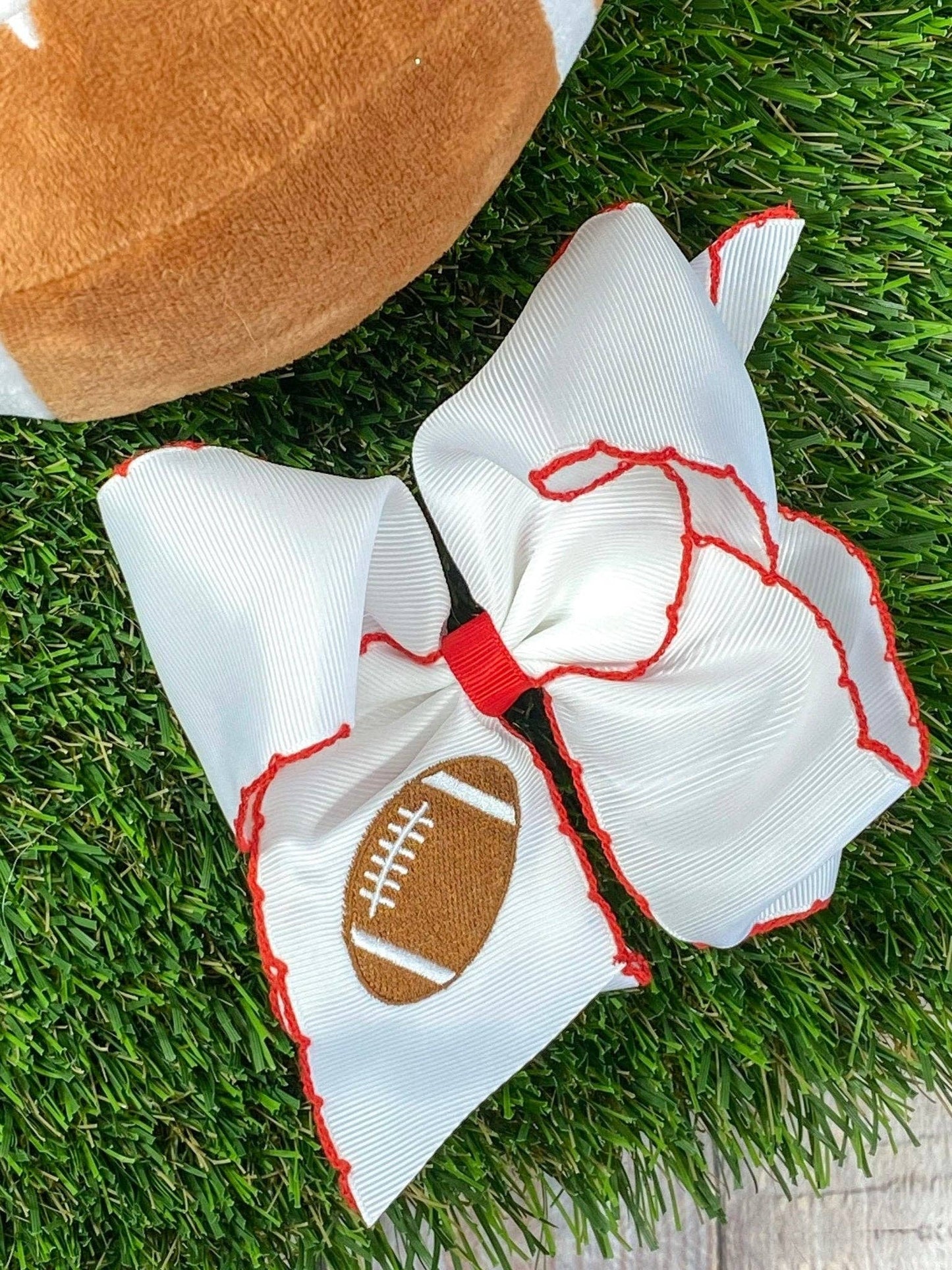 Football Embroidered Moonstitch Hair Bow | Clip