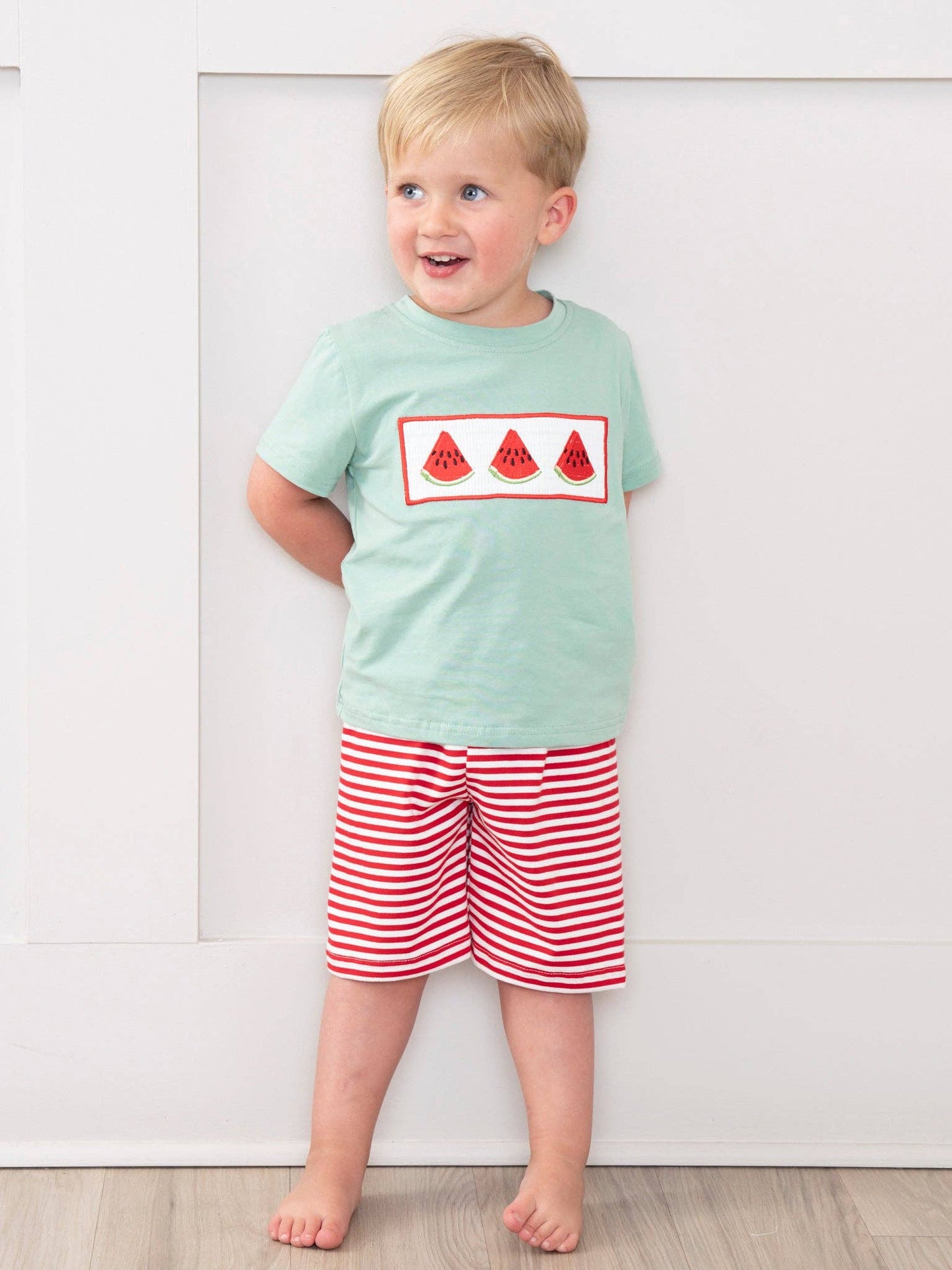 Watermelon Stripes Smocked Cotton Outfit