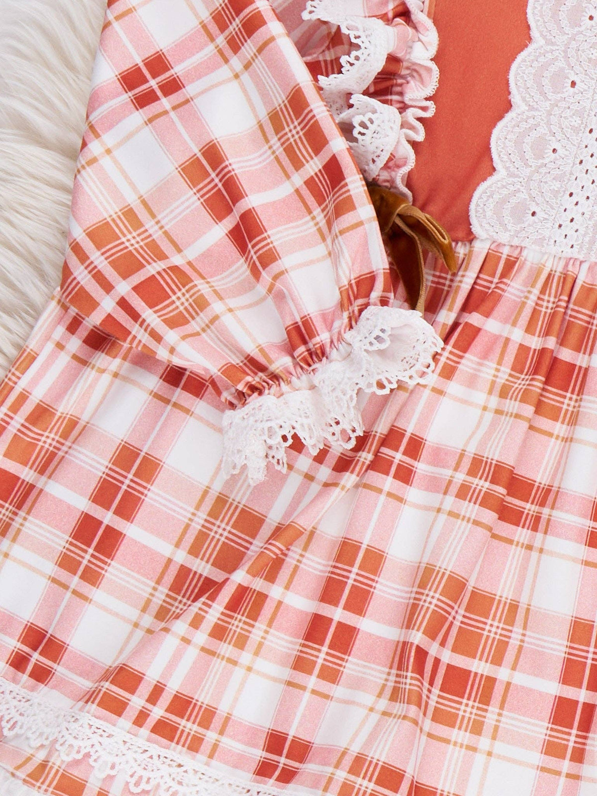 Harvest Plaid Lace Ruffle Dress
