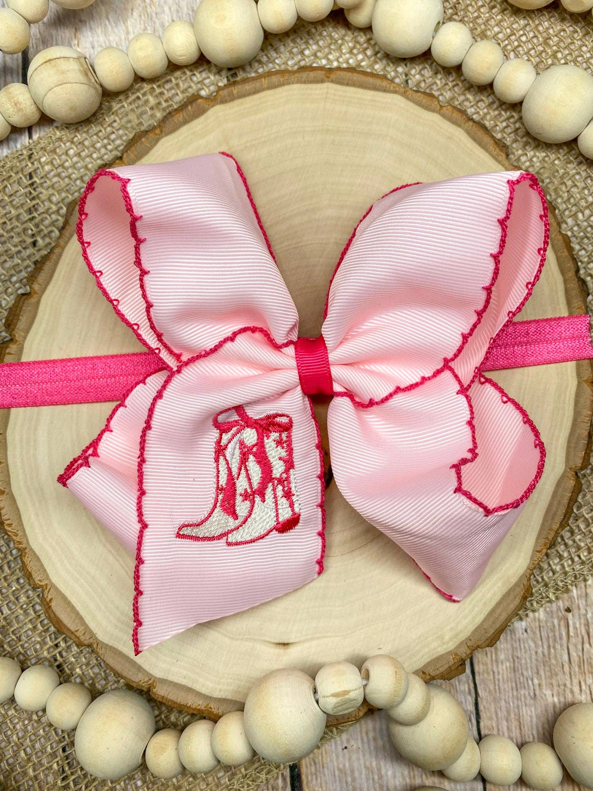 Western Boot Embroidered Moonstitch Hair Bow | Headband