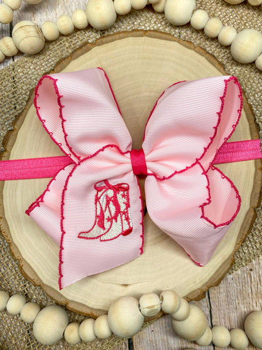 Western Boot Embroidered Moonstitch Hair Bow | Headband