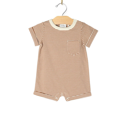 Short Sleeve Romper- Toffee Stripe