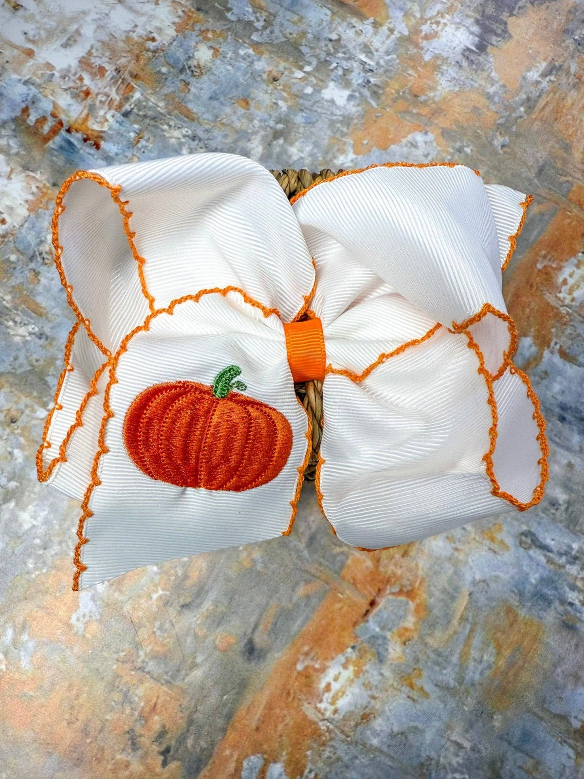 Pumpkin Embroidered Moonstitch Hair Bow | Clip