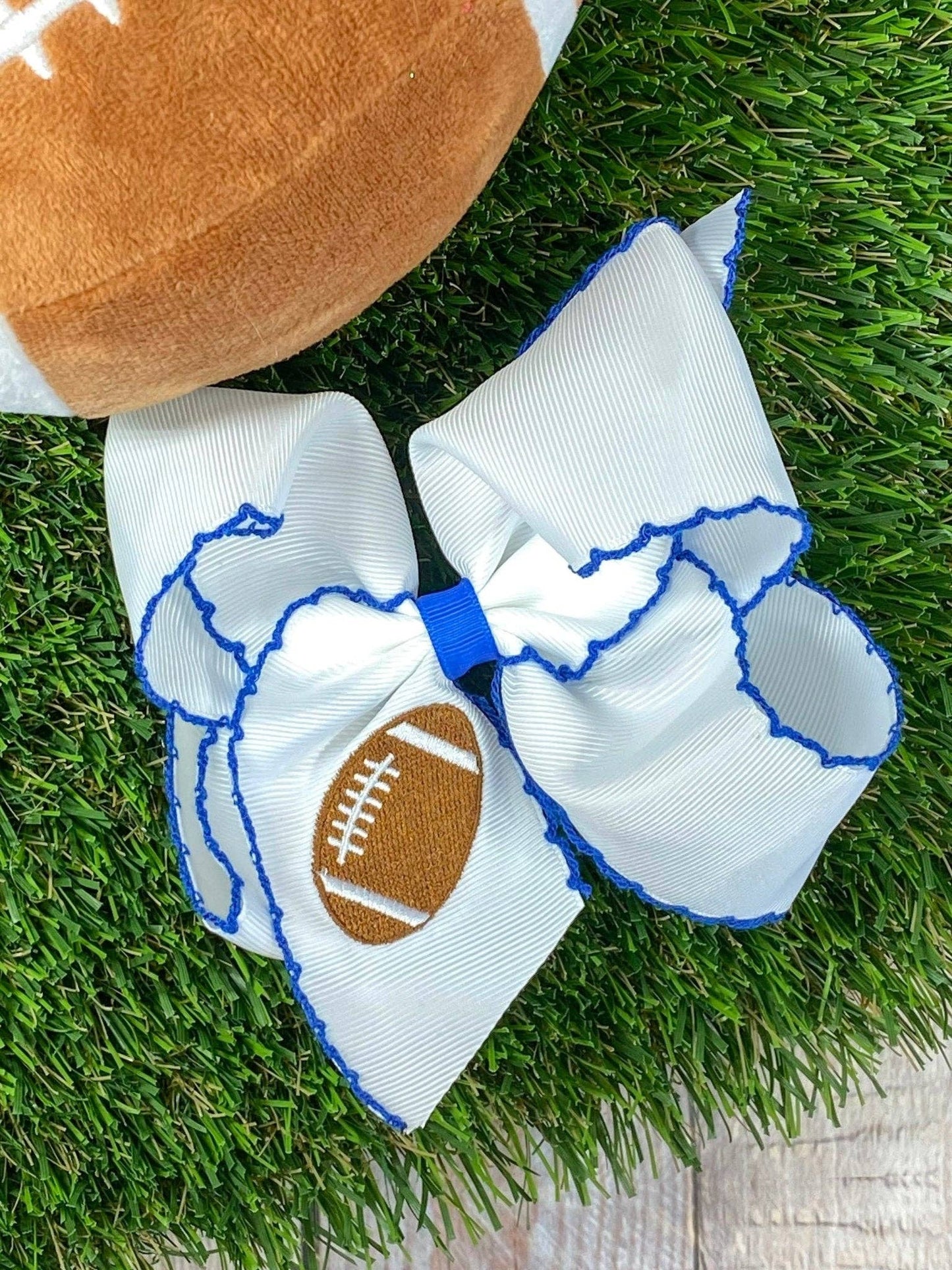 Football Embroidered Moonstitch Hair Bow | Clip