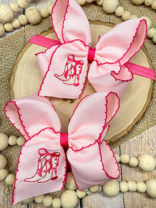 Western Boot Embroidered Moonstitch Hair Bow | Headband