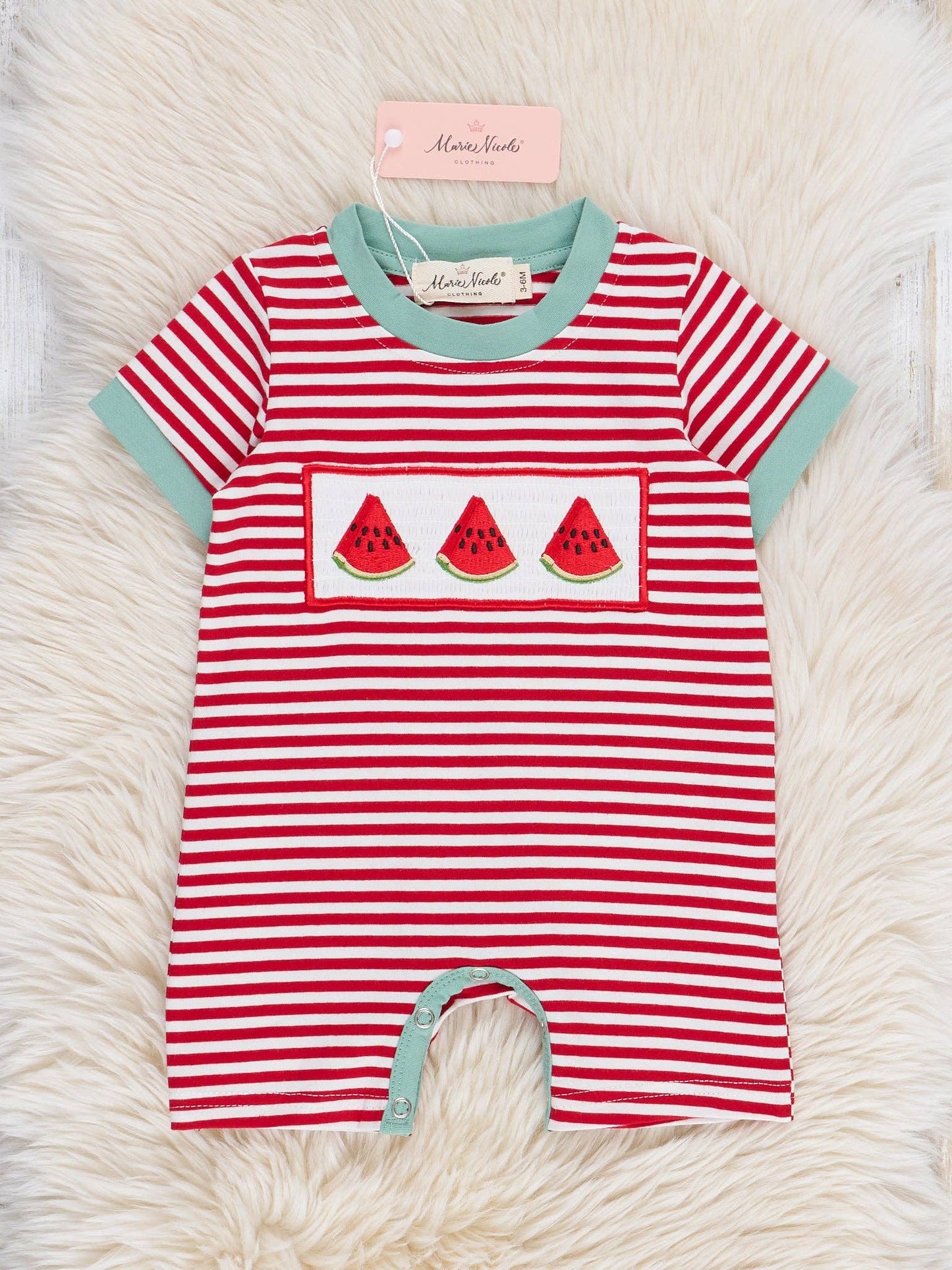 Watermelon Stripes Smocked Cotton Romper