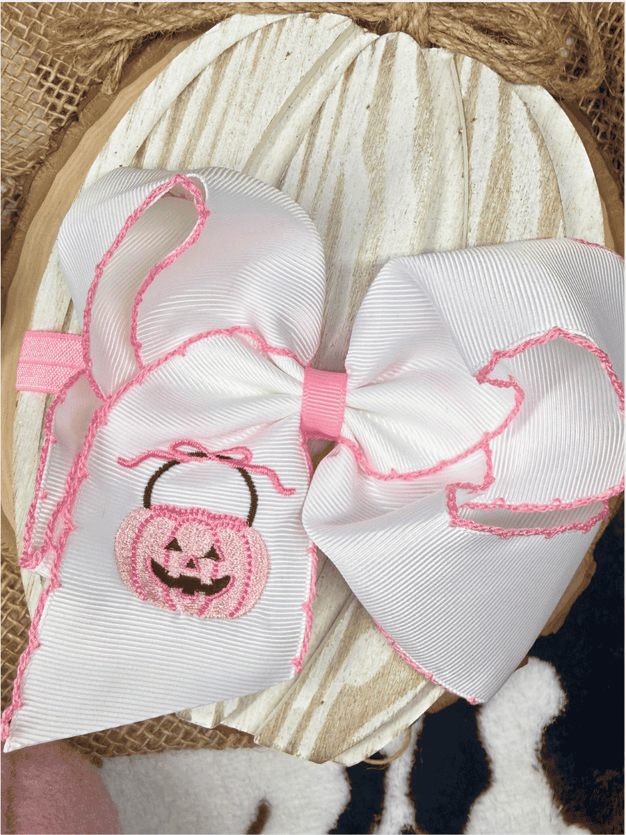 Pink Jack-O-Lantern Hair Bow | Halloween Bow | Headband
