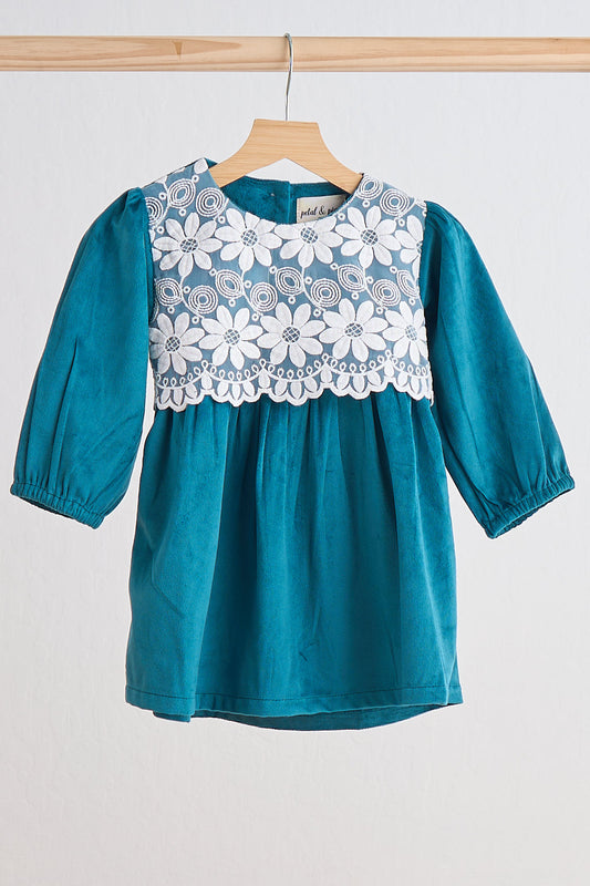 Teal Velvet Lace Dress