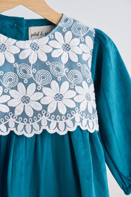 Teal Velvet Lace Dress