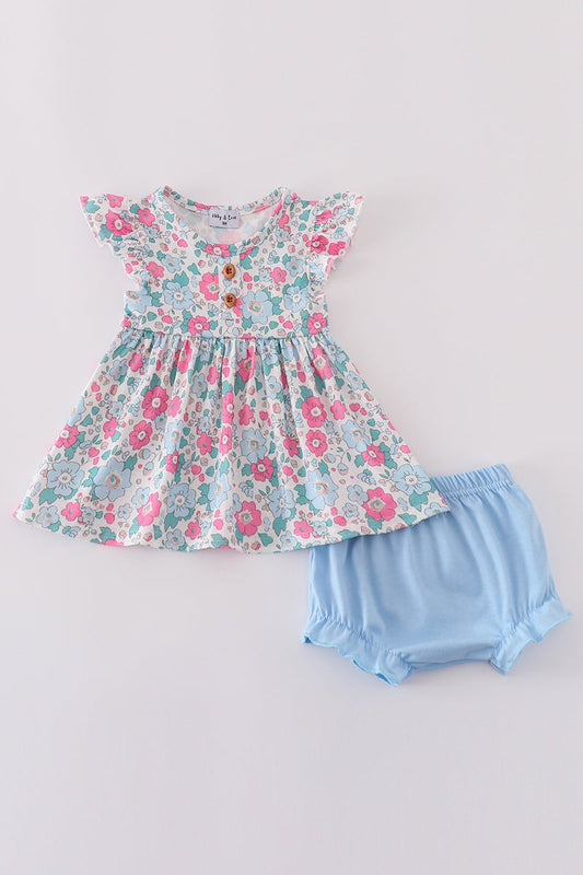 Blue Floral Bloomer Set