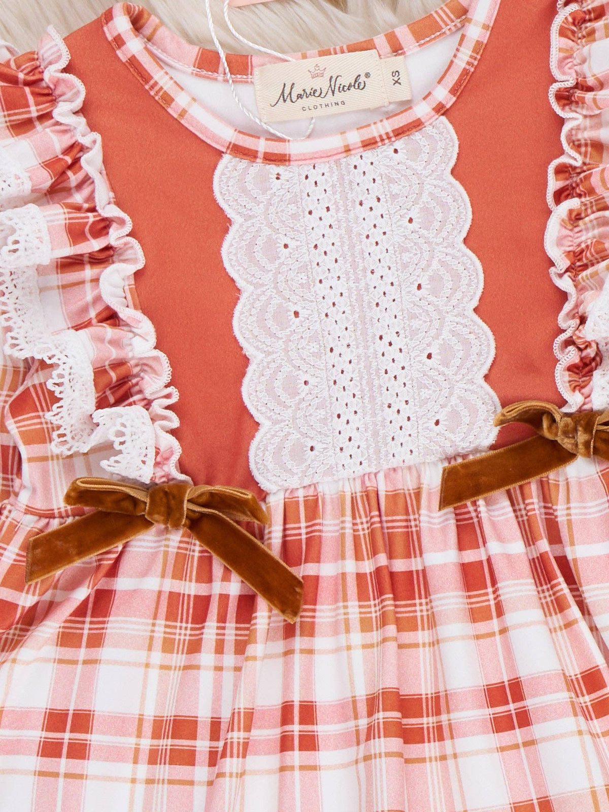 Harvest Plaid Lace Ruffle Dress