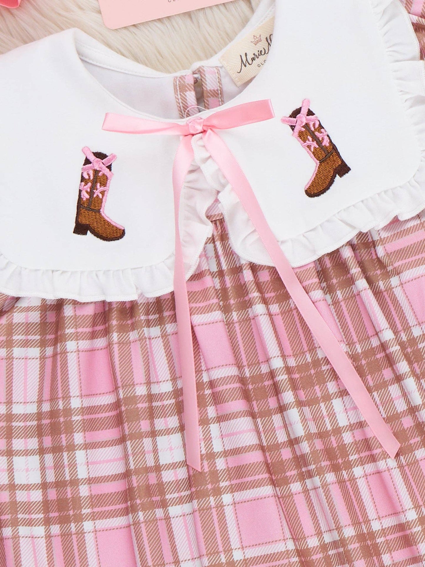 Cowgirl Cutie Boots Embroidered Plaid Dress