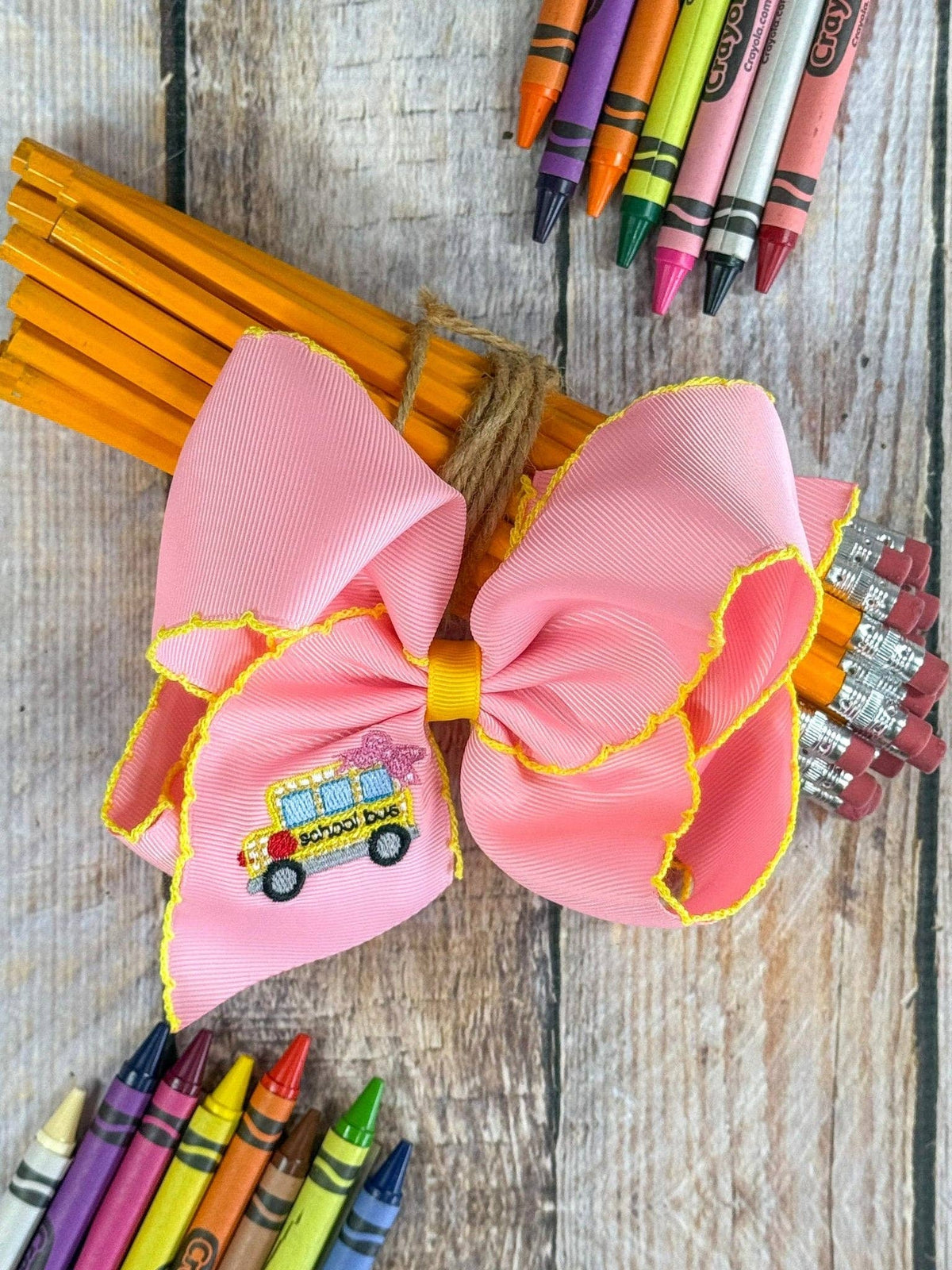 School Bus Embroidered Moonstitch Hair Bow | Clip