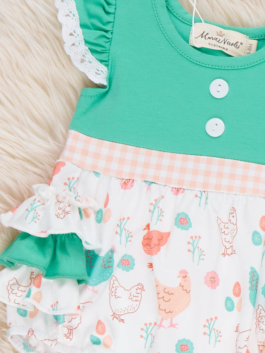 Springtime Coop Ruffle Bubble Romper