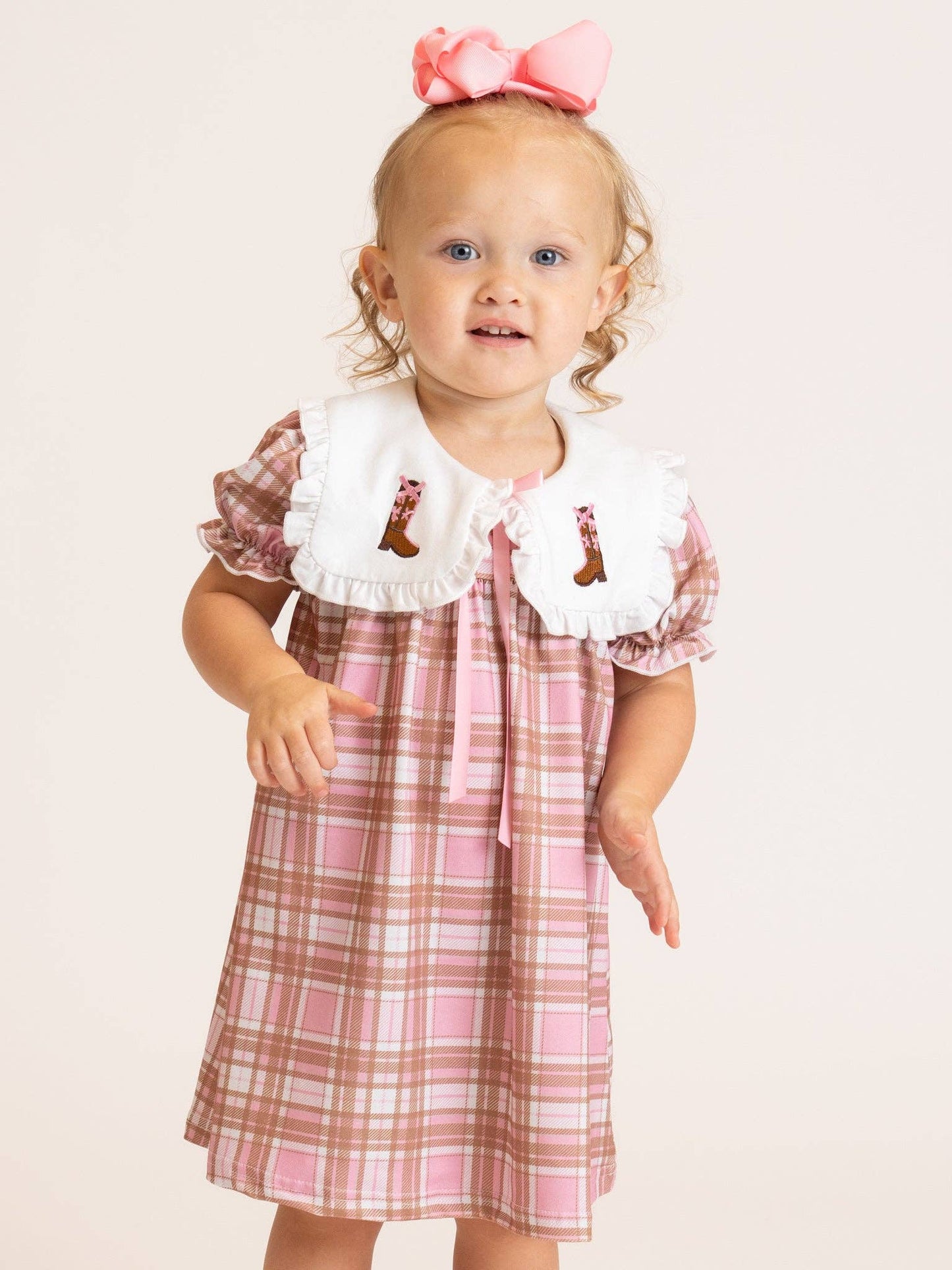 Cowgirl Cutie Boots Embroidered Plaid Dress