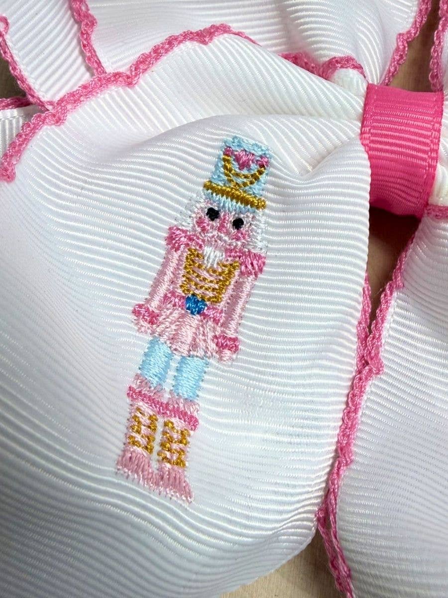 Pink Nutcracker Embroidered Moonstitch Hair Bow | Clip or Headband