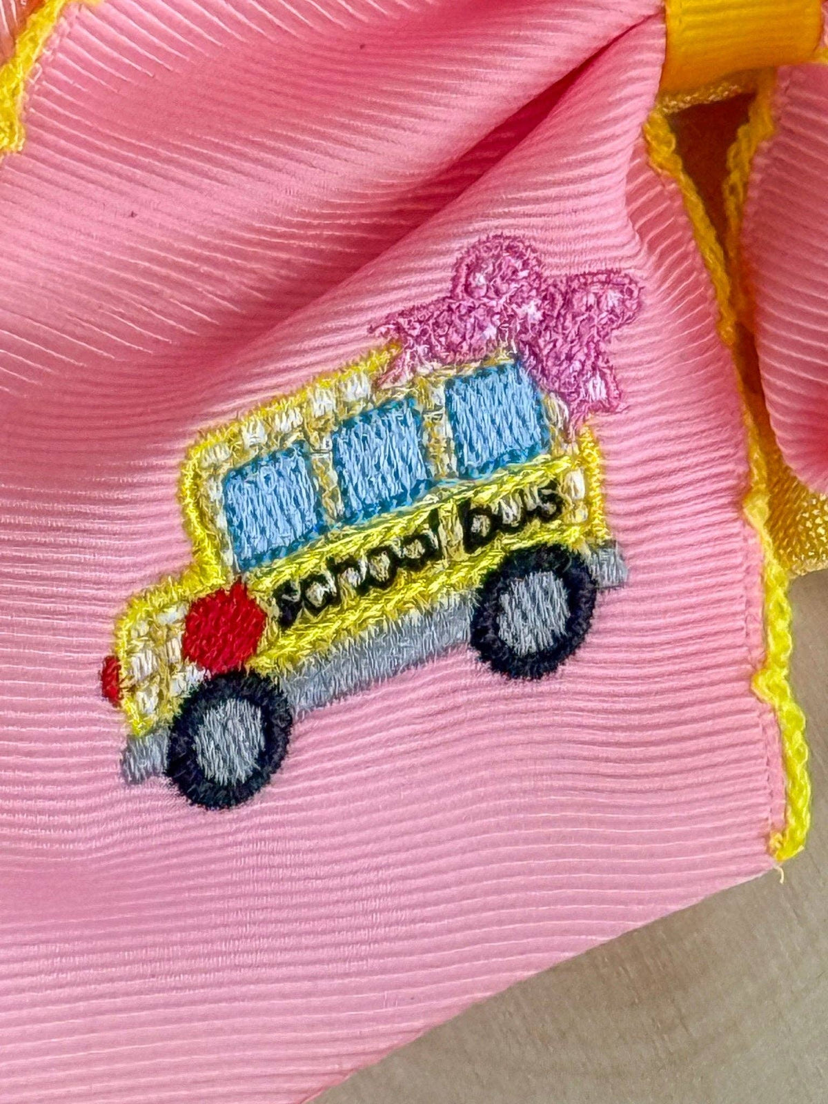 School Bus Embroidered Moonstitch Hair Bow | Clip