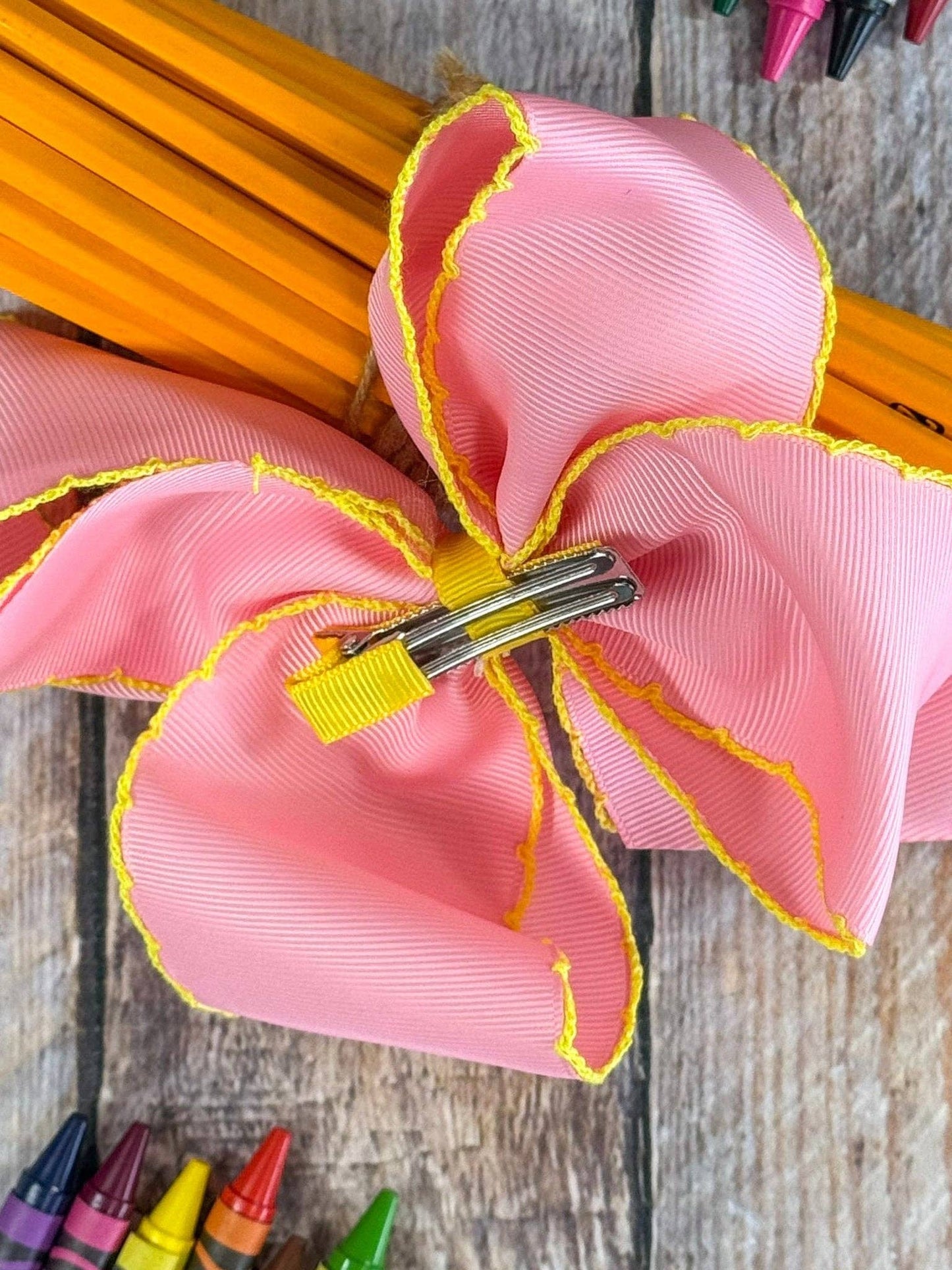 School Bus Embroidered Moonstitch Hair Bow | Clip