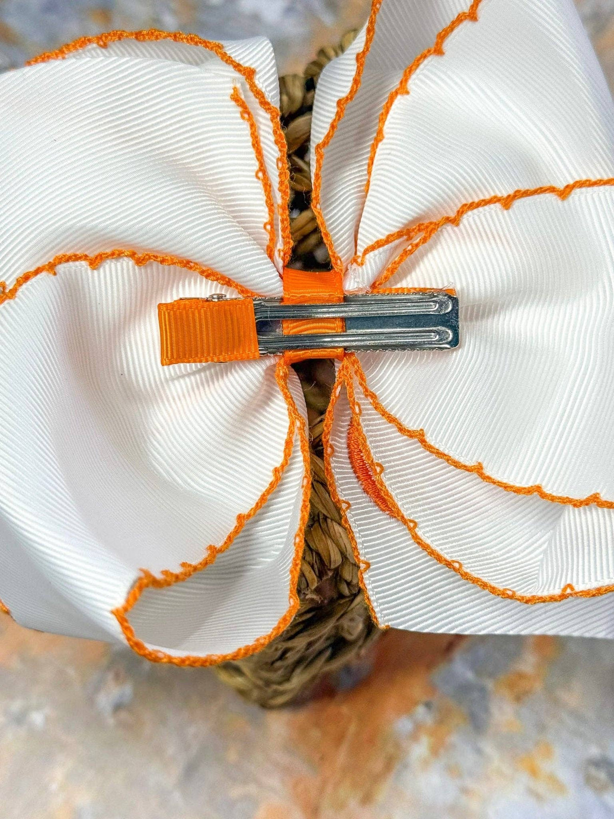 Pumpkin Embroidered Moonstitch Hair Bow | Clip