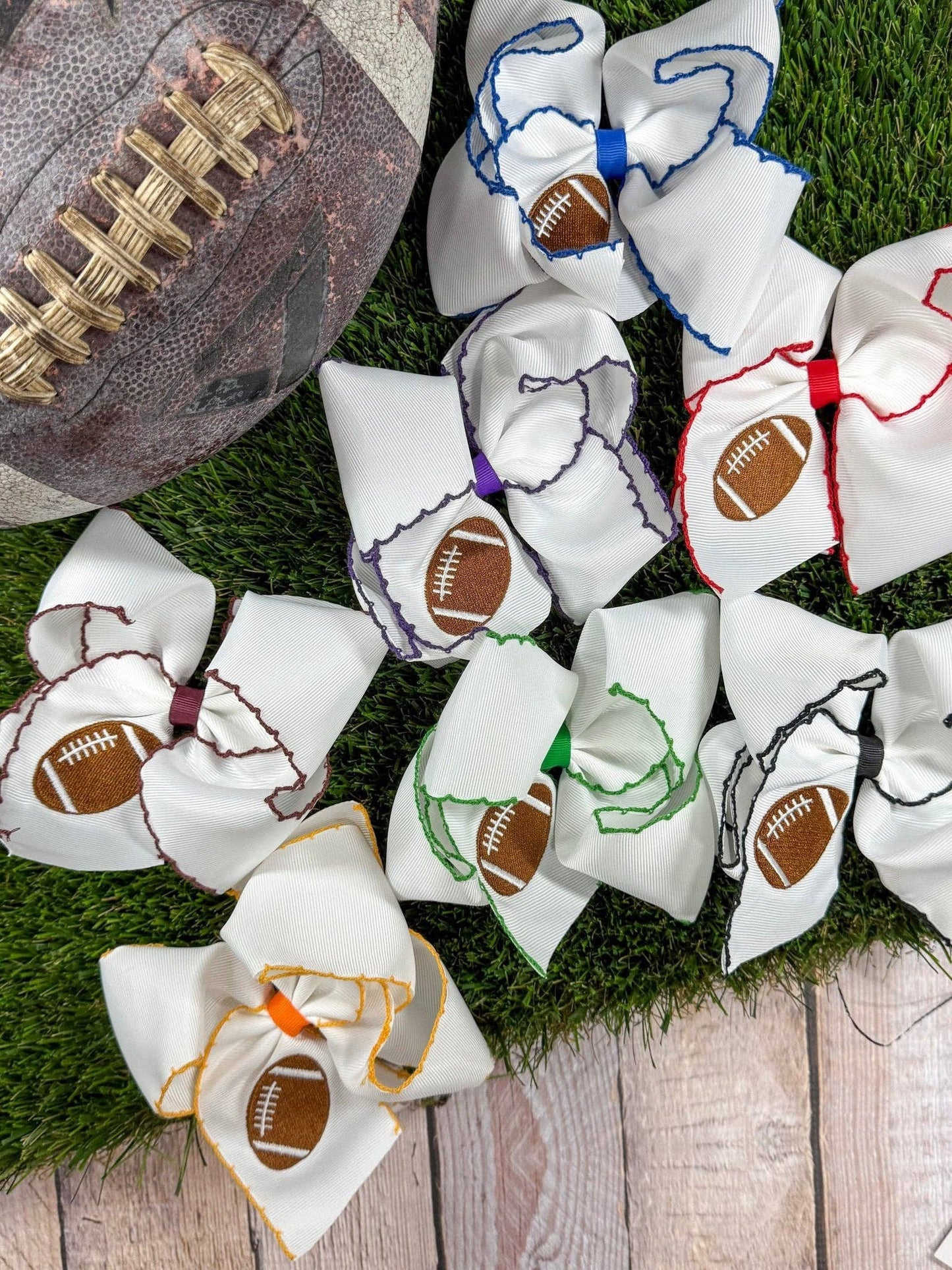 Football Embroidered Moonstitch Hair Bow | Clip