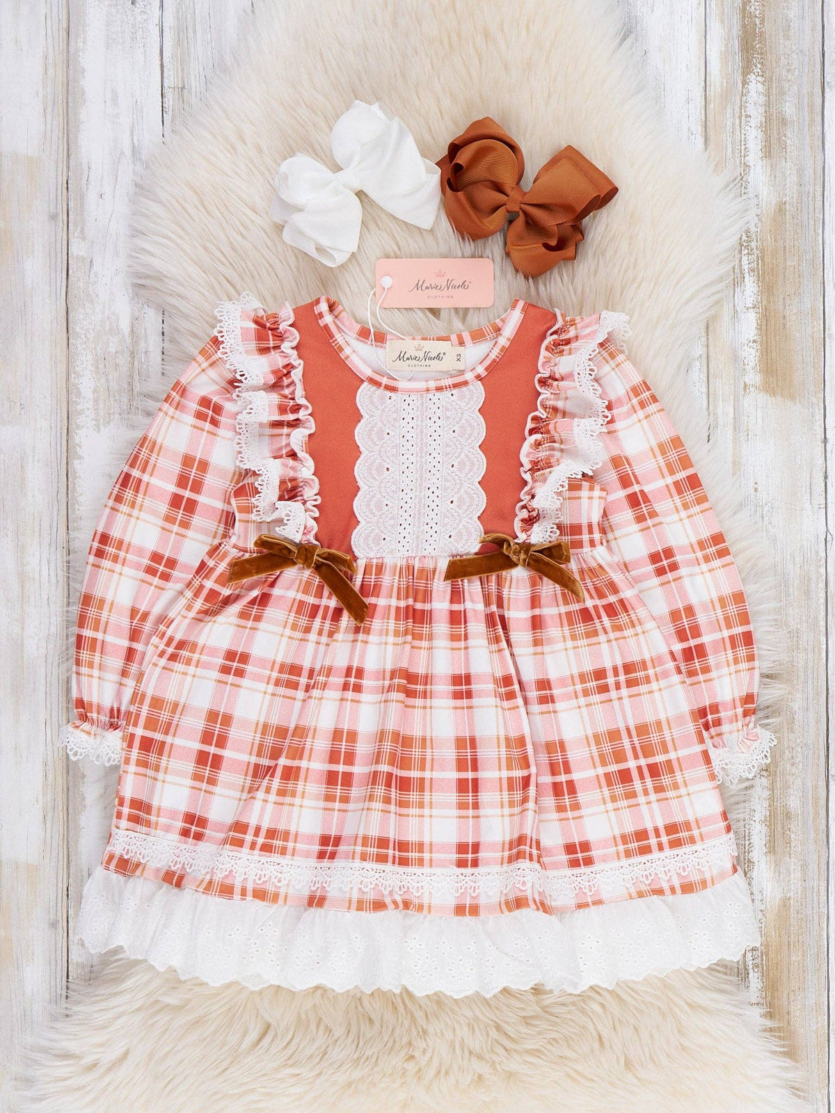 Harvest Plaid Lace Ruffle Dress
