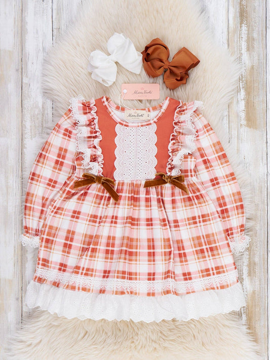 Harvest Plaid Lace Ruffle Dress