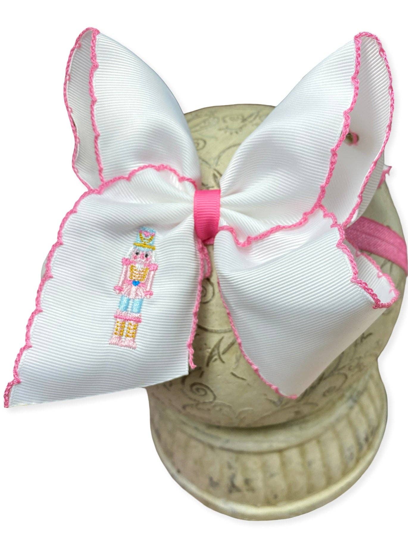 Pink Nutcracker Embroidered Moonstitch Hair Bow | Clip or Headband