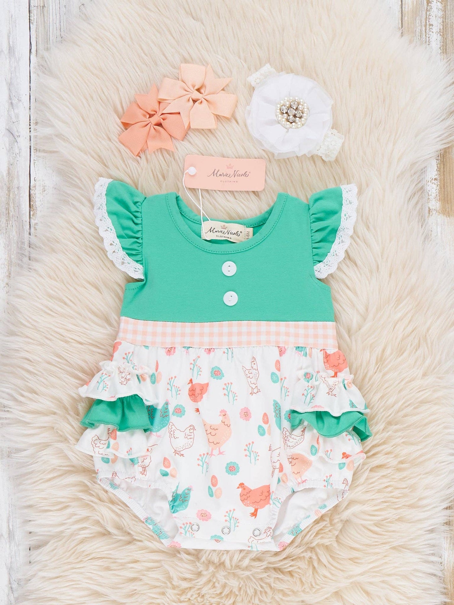 Springtime Coop Ruffle Bubble Romper