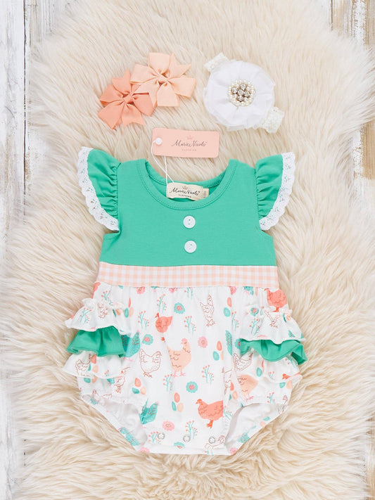 Springtime Coop Ruffle Bubble Romper