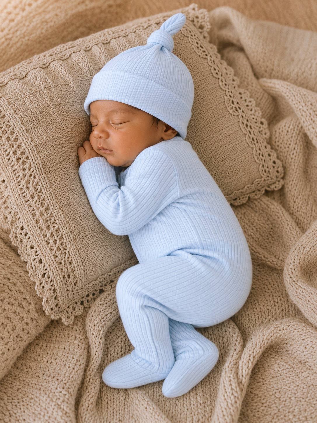 Baby Blue / Ribbed 2-Way Zip Footie